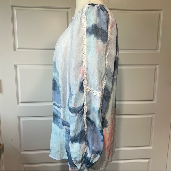 Zac & Rachel Tie Dye Peasant Blouse Long Sleeve Lace Trim Boho Top Bohemian 1X - Picture 3 of 7